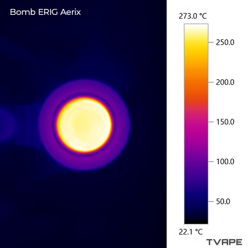 Image en gros plan du Bomb Aerix Erig prise avec une caméra thermique, montrant la chambre de chauffe après une session à 270 °C