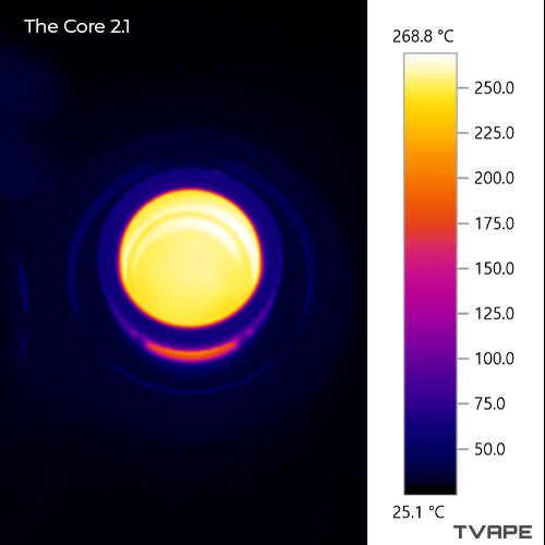 Image en gros plan du Core 2.1 prise avec une caméra thermique, montrant la chambre de chauffe après une session à 270 °C