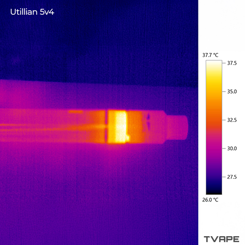 Stylo à cire Utillian 5 (V4) – image thermique du corps du vaporisateur après une session complète à la tension maximale.