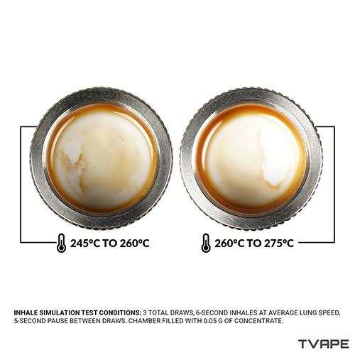 Image en gros plan de la wax dans la chambre du Utillian 8 v2 après avoir été vaporisée à la température la plus basse et à la plus élevée