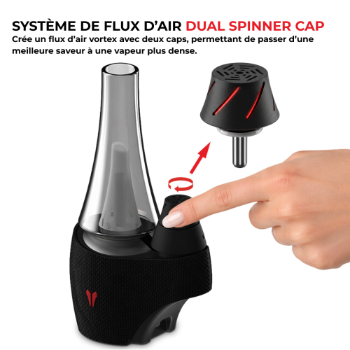 Démonstration du système de circulation d'air Utillian 8 Turbo Dual Spinner Cap, montrant comment régler manuellement le capuchon du carburateur pour personnaliser l'aspiration de vapeur
