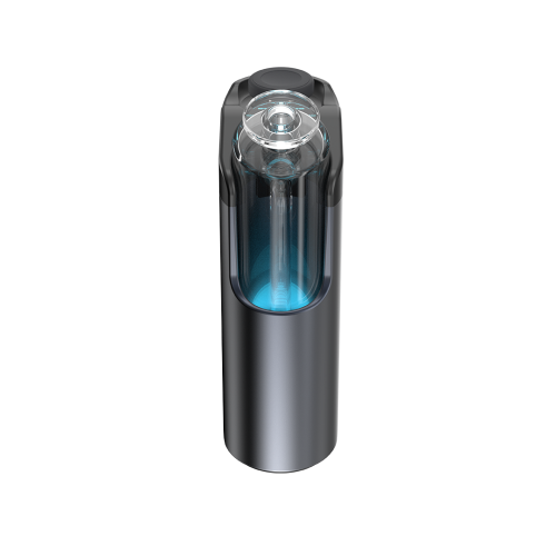 E-rig à chauffage par induction Dr. Dabber Switch Go avec son accessoire en verre intégré rétroéclairé par un indicateur de température LED bleu.