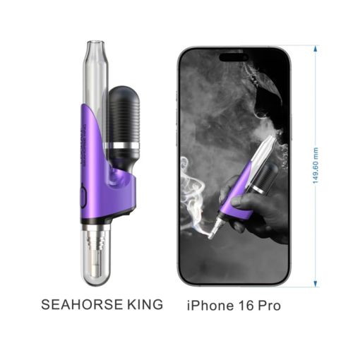 Dimensions du stylo dab Lookah Seahorse King à côté d'un iPhone