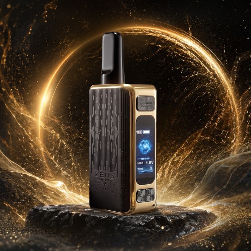 Batterie Zeus Ion Pro 510 thread en finition noire et dorée posée sur des rochers avec un halo de lumière dorée en arrière-plan