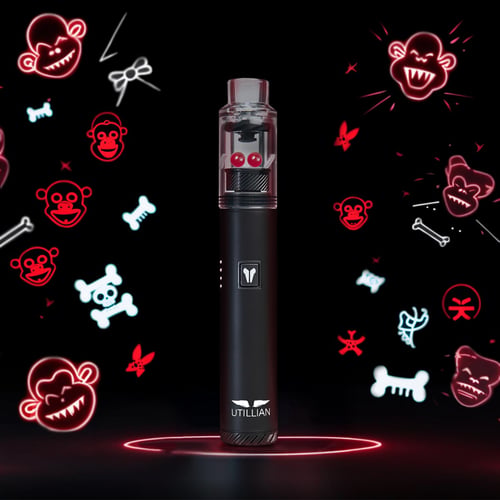 Stylo dab Utillian 6 avec perles de terpène rubis à l'intérieur de la chambre de chauffe en verre