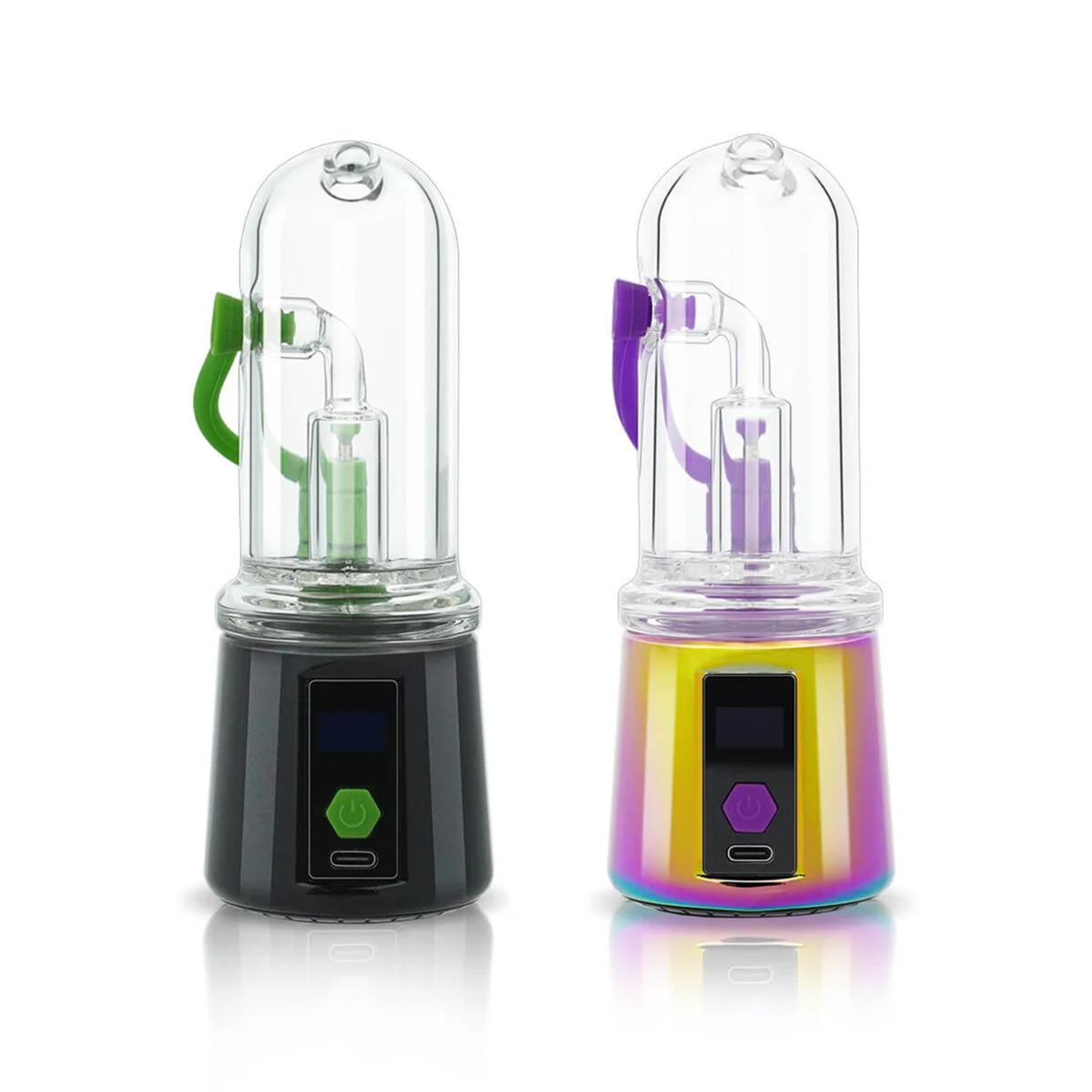 Bomb Aerix E Rig - vue de face - Les options de couleur noir et arc-en-ciel sont placées l'une à côté de l'autre.