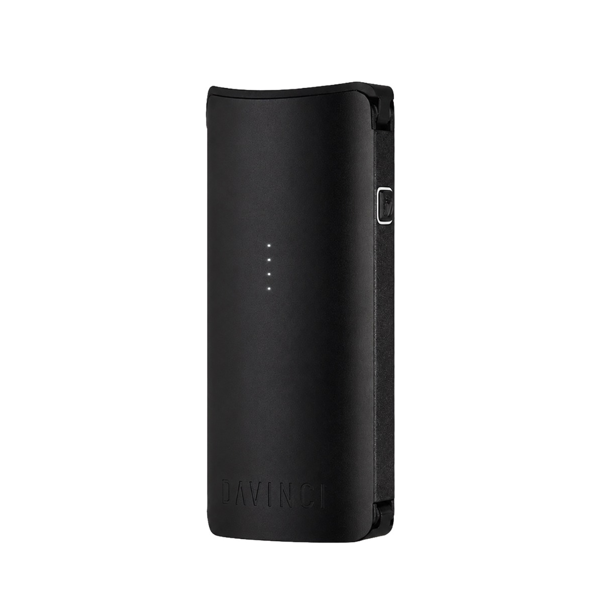 Vaporisateur portable DaVinci MIQRO-C noir, vue de face avec les quatre voyants et le logo DaVinci en relief
