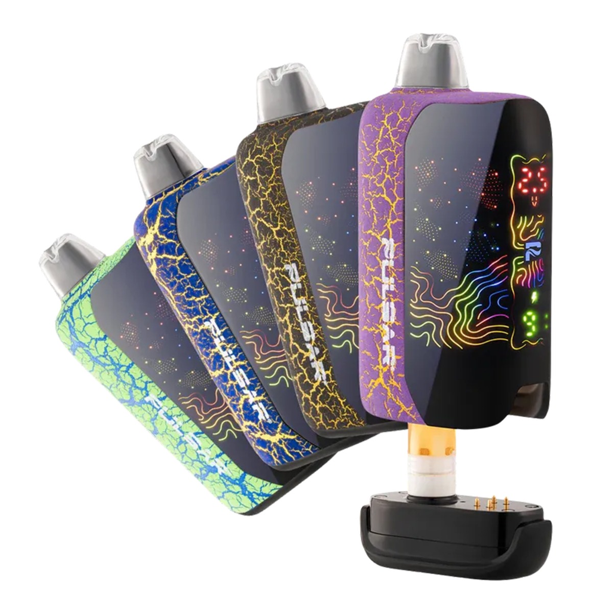 Batterie Pulsar 510 DL 6.0 à filetage 510, disponible en plusieurs couleurs, avec connecteur magnétique et cartouche cachée.