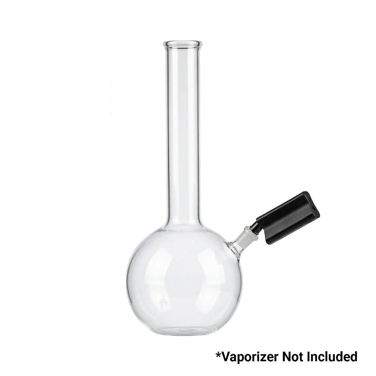 Adaptateur pour pipe à eau Utillian 850 fixé à un bulleur en verre transparent, illustrant le montage de filtration par eau (vaporisateur non inclus)
