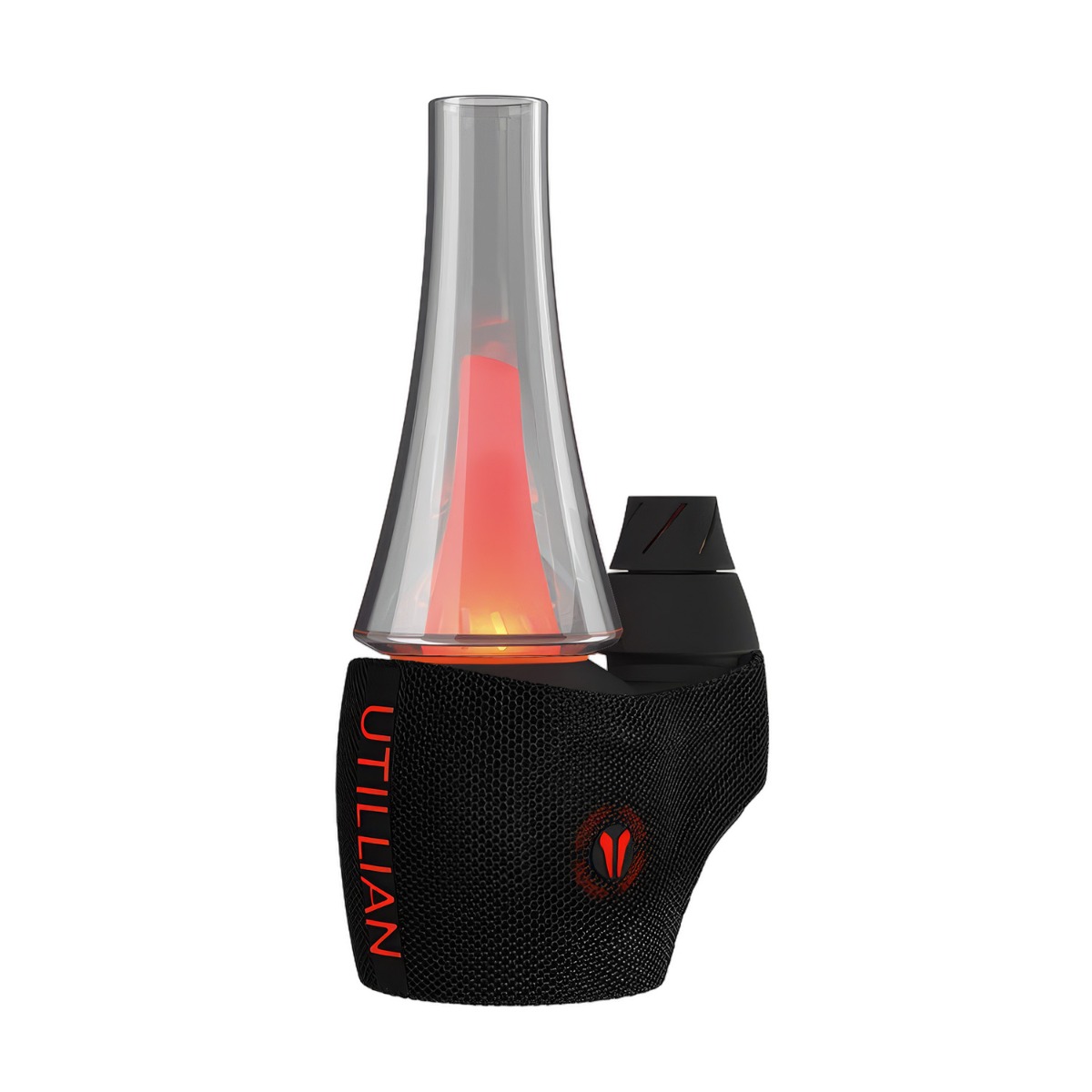 Dab rig électrique Utillian 8 Turbo, noir, avec un bubbler en verre rouge lumineux et un carb cap à double spinner