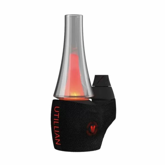 Dab rig électrique Utillian 8 Turbo, noir, avec un bubbler en verre rouge lumineux et un carb cap à double spinner