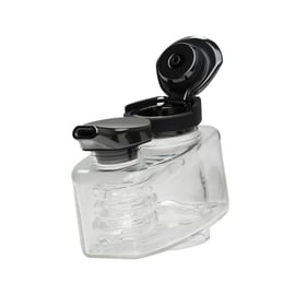 Vue latérale du Bubbler EQ Jacuzzi de DaVinci, une chambre à eau en verre borosilicate transparent avec son carb cap noir à charnière relevé.