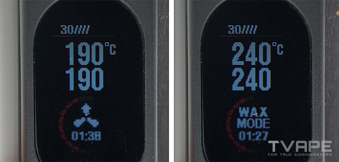 Vaporisateur AirVape Legacy Pro 2 - Écran LED qui montre la température actuelle, le minuteur de session et les modes cire/herbes.