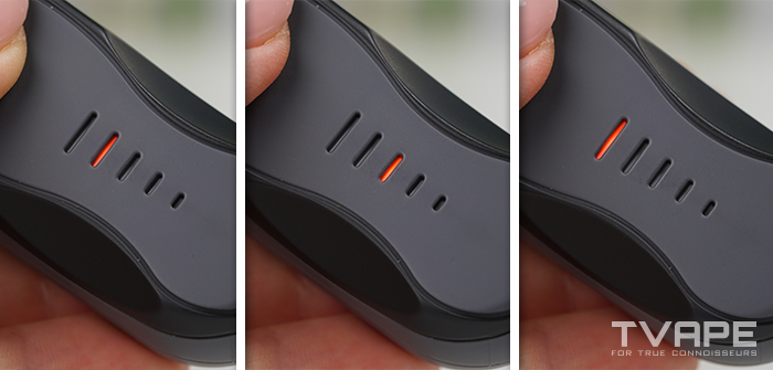 Vaporisateur AirVape XS Go - gros plan sur les voyants LED indiquant les réglages de température