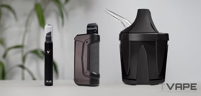 Le vaporisateur Ooze Duplex 2 pour concentrés est présenté avec l'outil Utillian Hot Wax Axe pour charger efficacement les concentrés et Zeus Iceborn pour refroidir la vapeur.