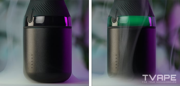 Stylo à dab Puffco Proxy Core - gros plan sur les voyants LED qui indiquent le réglage actuel de la température