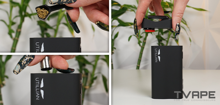 Comment charger et utiliser le vaporisateur d'herbes sèches Utillian 850 – étapes de remplissage de la chambre et montage de l'embout