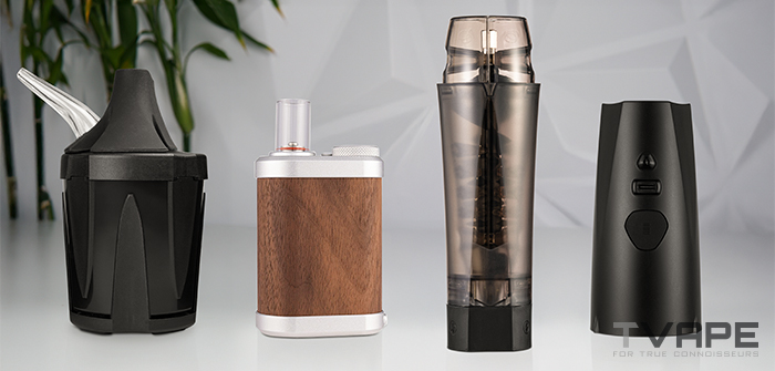 Le vaporisateur Tinymight 2 est présenté avec l'accessoire de refroidissement Zeus Iceborn et le broyeur Zeus Xtruder + le broyeur électrique Xtruder E-Module.