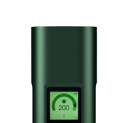 Vaporisateur portable Arizer Solo 3 vert avec écran numérique réglé à 200 °C, offrant un contrôle précis de la température pour des sessions de vapeur constantes