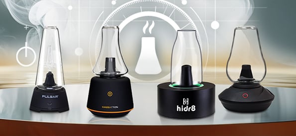 Selection of premium vapor cups for smooth concentrate and drink vaporization, featuring Pulsar Sipper, Tronian Omegatron, Hidr8 Ola, and Zenco Duo