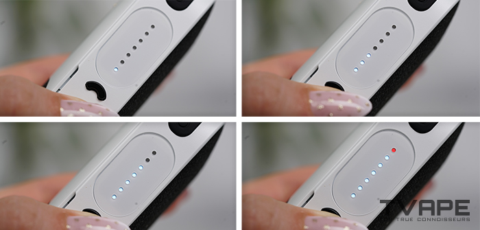 Vaporisateur de cannabis AirVape Legacy Core – un gros plan sur les voyants LED qui indiquent les réglages de température